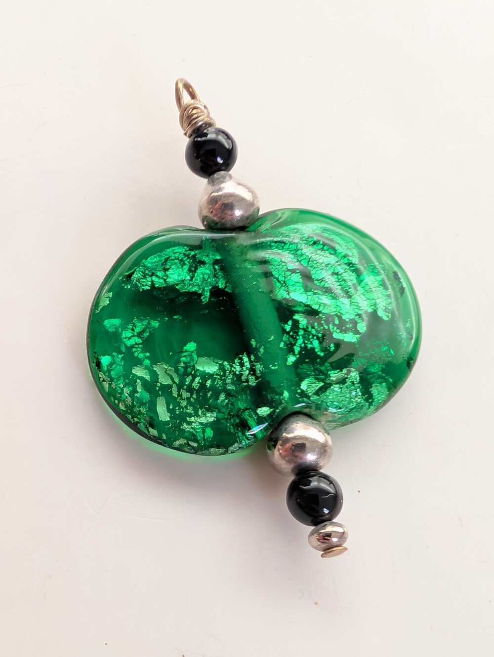 Vintage Festival Hippie Beaded Green Art Glass Art To Wear Necklace Pendant